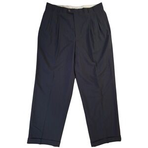 Zanella Jesse Dress Pants Men's 36 Navy Virgin Wool Pleated Cuffed Made in Italy